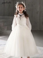 elegant white flower girl dresses for wedding 2022 formal party dress children first communion ball gown long sleeves prom dress