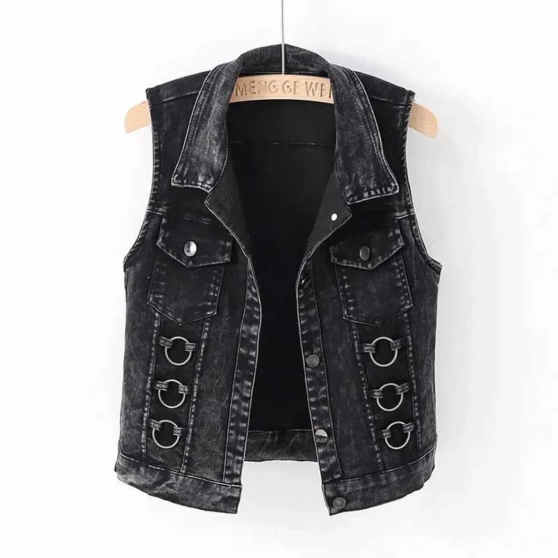 

Fashion Denim Vest Women Spring Autumn Slim Fit Sleeveless Short Jacket Tops Single-breasted Lapels Jean Waistcoat Female