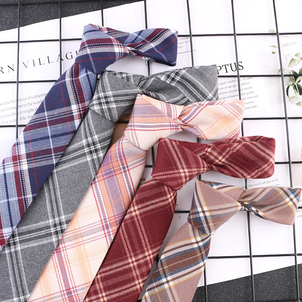 

JK DK Male Famale Students 6CM Cotton Fashion Plaid Self-tied Tie Academic Style Gifts for Men Women Casual Party Accessories