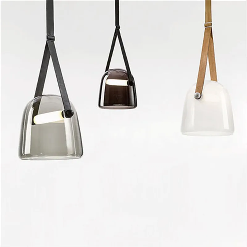 

Modern Glass Pendant Light Leather Black Led Chandelier Home Decoration Droplight Living Room Bedroom Dining Table Hanging Lamps