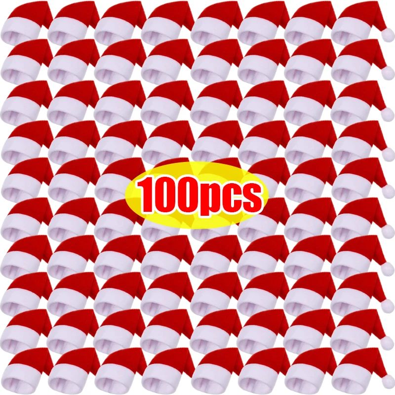 100/5 шт. Рождественская шапка для вилки ножа посуды украшения плюшевая мини-шляпа