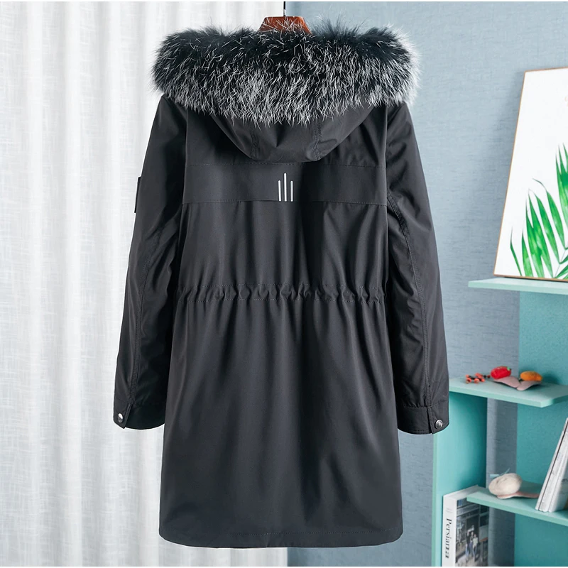 Big Fur Collar Cotton Coat Men's 2022 New Rabbit Fur Mid-Length Drawstring Fur All-In-One Overcoming Jacket Men's Coat