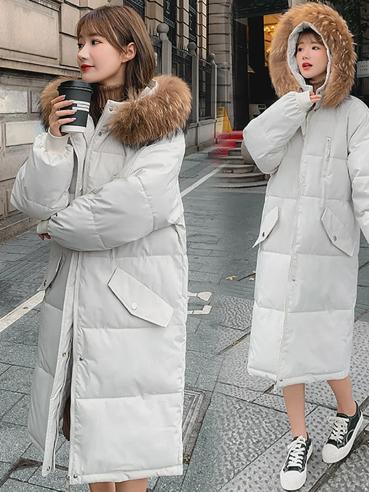 AOSSVIAO 2023 Long Winter Coat Women Hooded Down Parka Ladies New Warm Winter Jacket Women Loose Big Fur Collar Jacket Coat