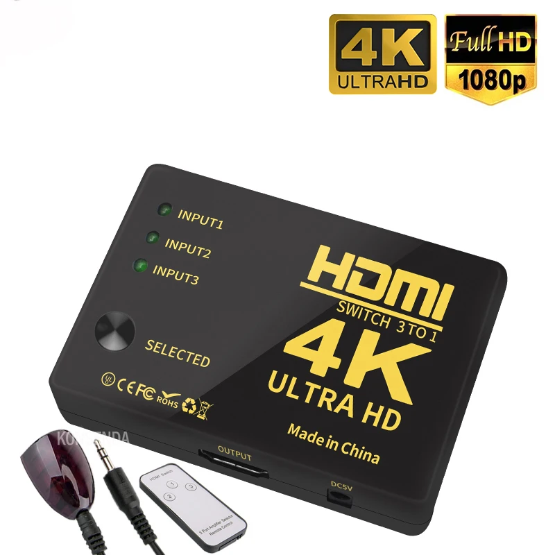 3x1 HDMI Switcher 4K 3 5 Port HD Switch Selector Splitter With Hub IR Remote Controller For HDTV DVD TV BOX Z2 Battery included