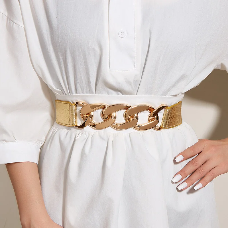 Fashion Elastic Gold Chain Belt For Women Luxury Brand Designer Waist Strap Female Skirt Coat Dress Decorative Girdle