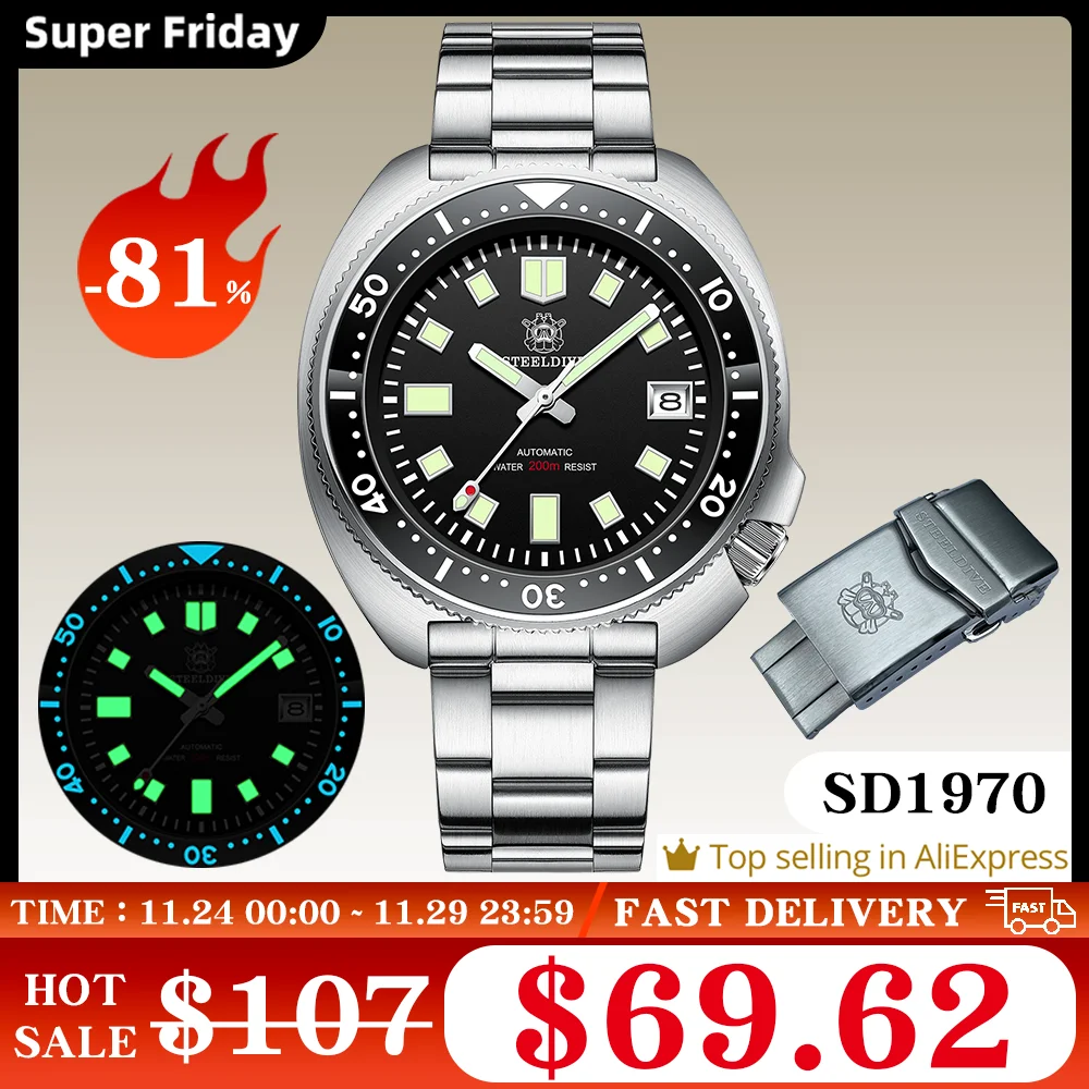 SD1970 Steeldive Brand 44MM Men NH35 Dive Watch with Ceramic Bezel