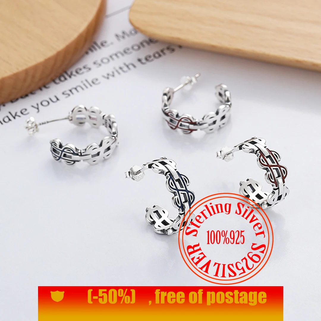 

Серьги-кольца из серебра 925 пробы в стиле ретро, с клеем