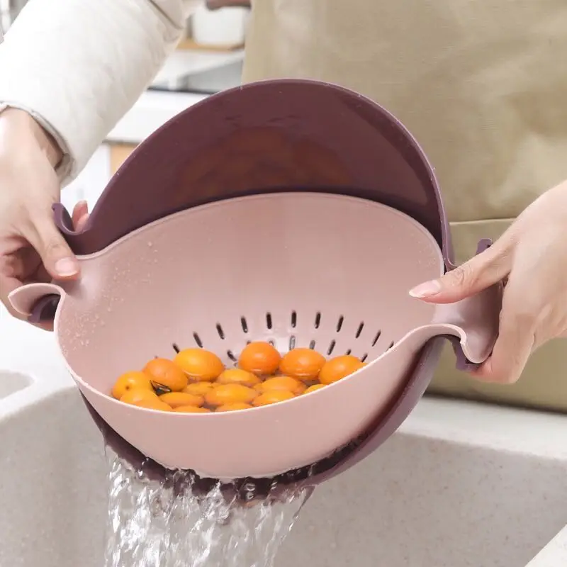 

2-in-1 Fruit Double Drain Storage Basket Rice Washing Colander Baskets Kitchen Strainer Noodles Vegetables Drain Basket Tools