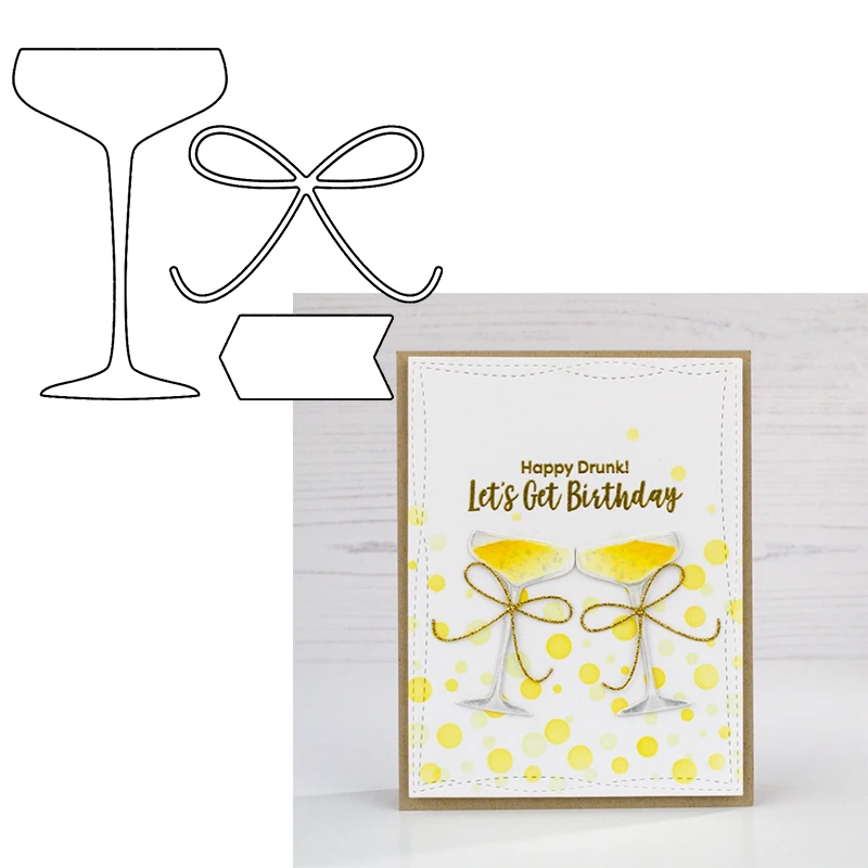 

Wine Glass Ribbon Metal Cutting Die Scrapbooking DIY Craft Card Album Making Stencil For Decoration New 2022