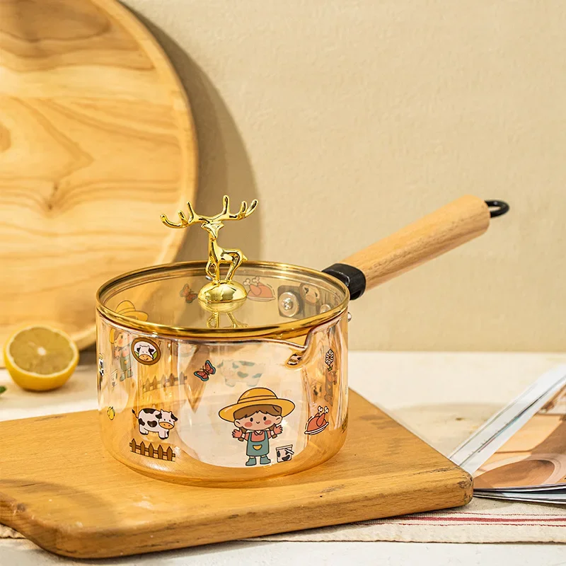 Молочная кастрюля с янтарным принтом стеклянная молочная головой оленя высокая