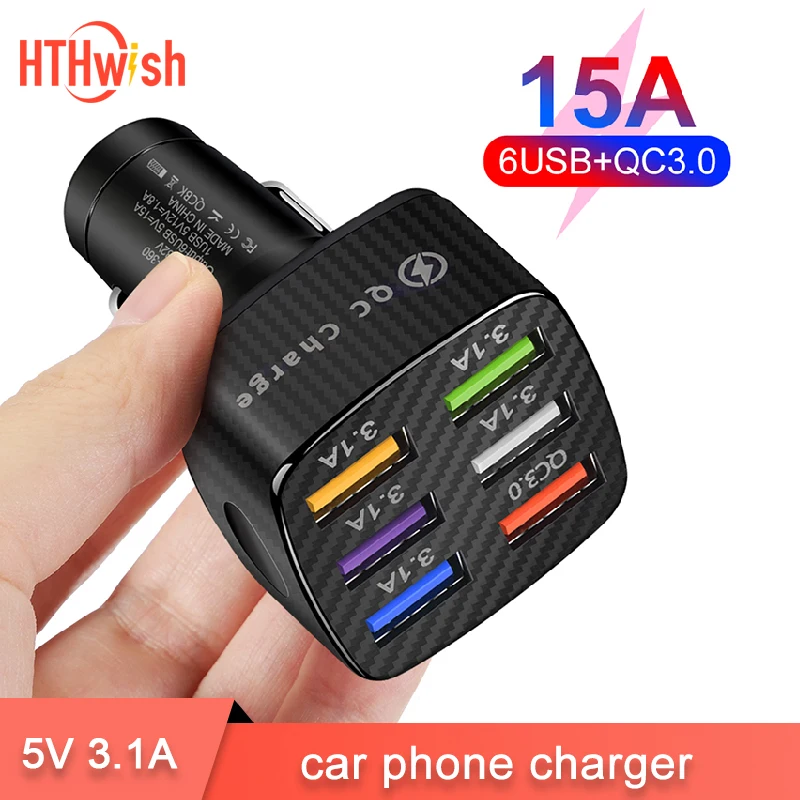 

HTHwish Cigarette Lighter Charger 5V 3.1A Car Charger 6 UBS Car Phone Power Adapter for Iphone 12 13 XiaoMi12Por Samsung Huawei