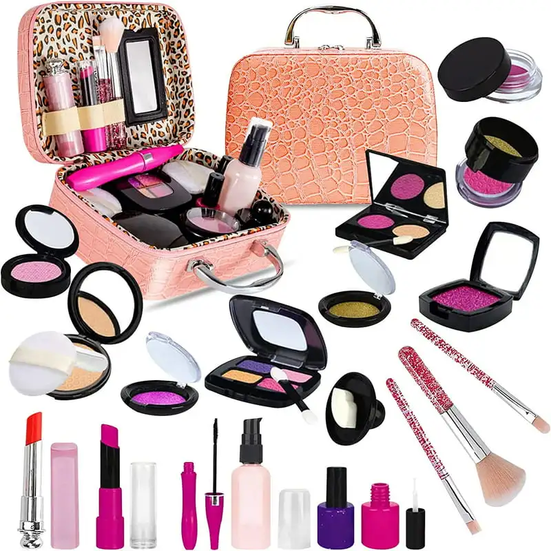 

Kids Pretend Makeup Kit with Cosmetic Bag for Girls 3-10 Year Old -Including Pink Brushes,Eye Shadows, Lipstick,Mascare,Gittler
