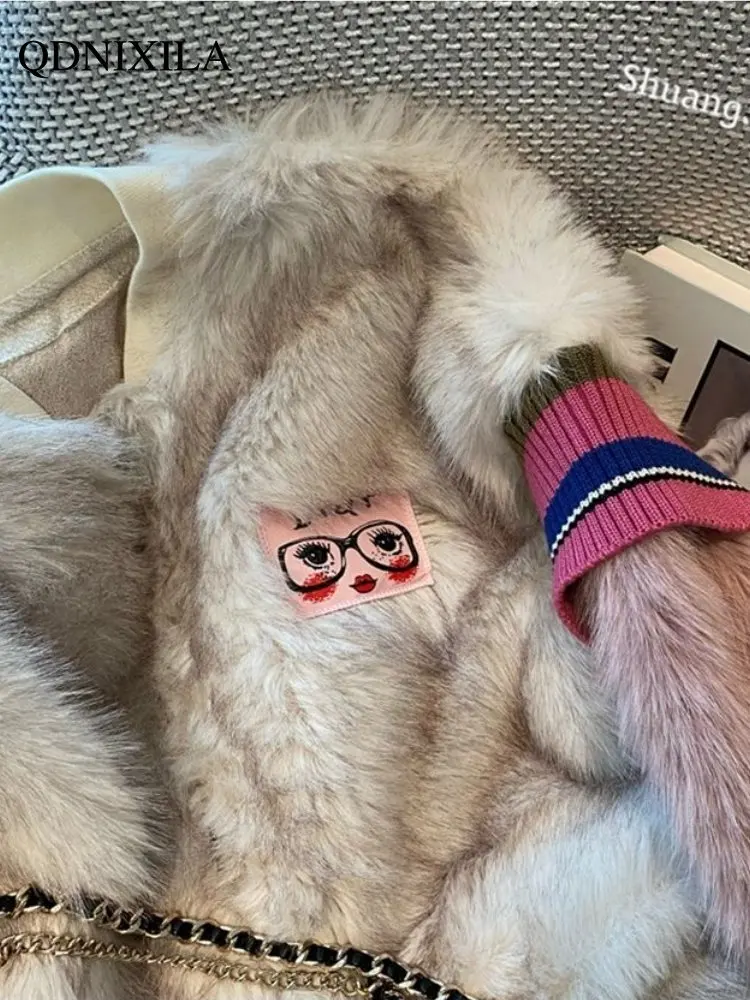 Women's Fur Coat Faux Fur Coat Splicing Baseball Collar Women's 2022 Autumn and Winter New Fashion Plush Thickened Short Coat