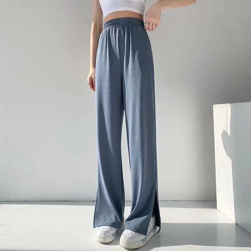 

Wide Leg Pants with Open Leg Opening Women Pants Spring Summer Pants High Waist Loose and Thin Casual Straight Pants 2022 New