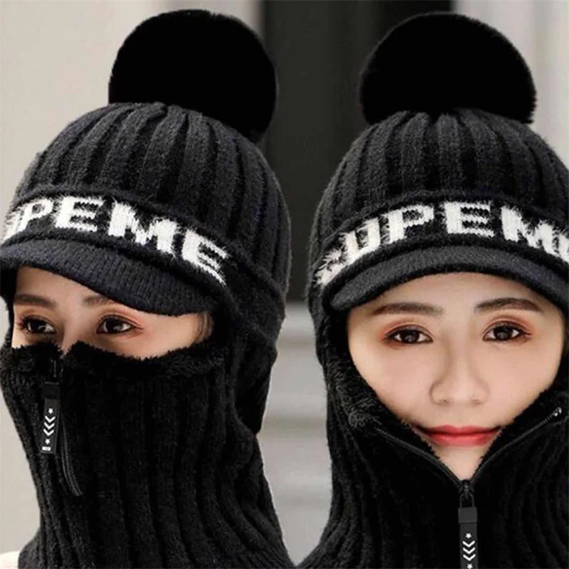 

Зимняя теплая шапка для велоспорта с бархатной подкладкой, ветрозащитные наушники, шерстяная шапка, плотные теплые женские вязаные шапочки с надписью, шапка