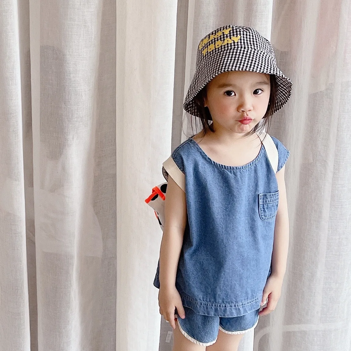 

Girls summer sleeveless denim blouses fashion all-match casual Tops