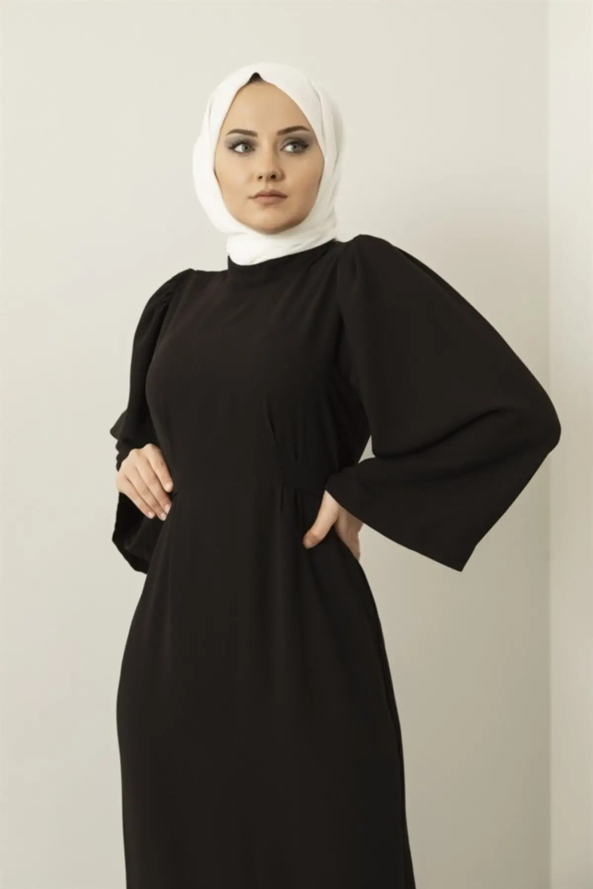 

Black Women's Self Belt Dress Fashion Muslim Women Hijab Dress