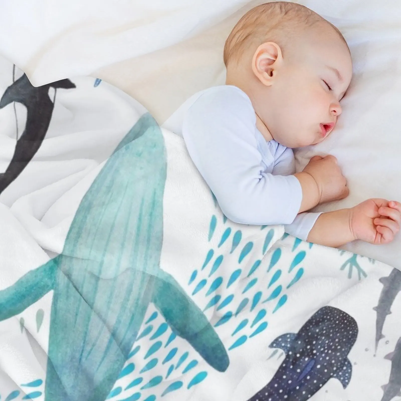 Декоративные одеяла с принтом Акулы горбатые киты Оркас и черепахи декоративные