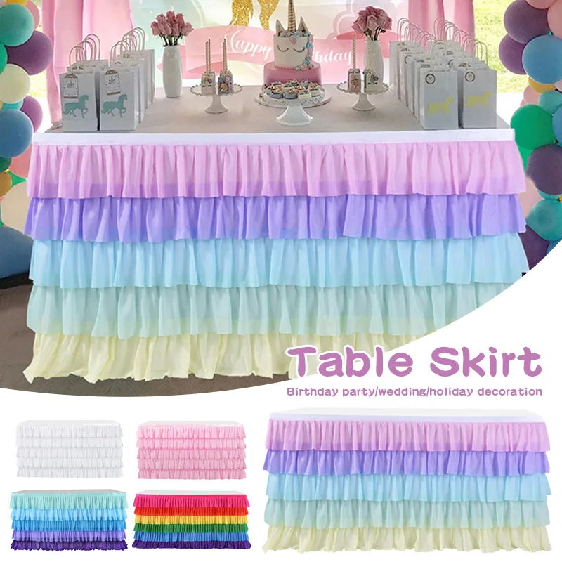 

Rainbow Tulle Table Skirt Ins Style ChiffonTable Tutu Skirting Wedding Birthday Baby Shower Home Banquet Party Decoration
