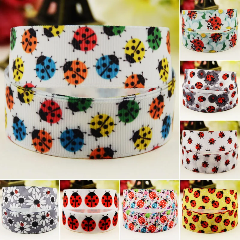 

22mm 25mm 38mm 75mm Ladybug Cartoon printed Grosgrain Ribbon party decoration 10 Yards satin ribbons