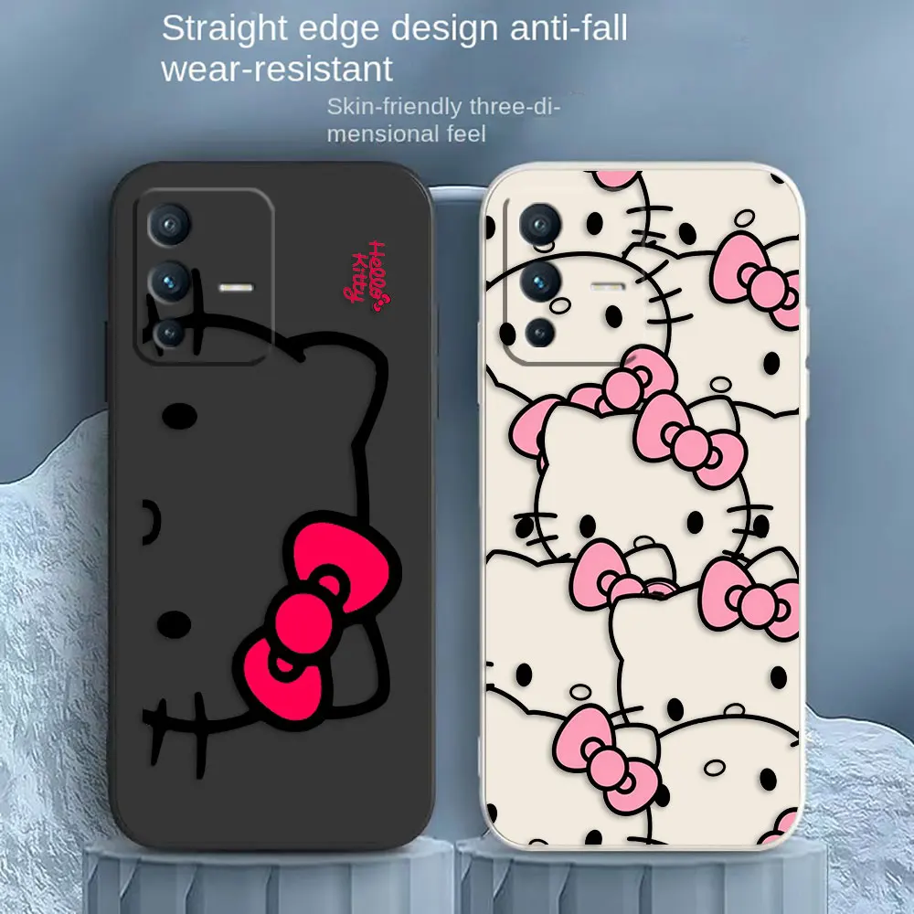 

Cute Hello K-Kitty Line Cat Phone Case For VIVO S1 S5 S6 S7 S9 S9E S10 S12 S15 S16 S16E T1 T2X V15 V20 V21 V23 PRO 5G Case Funda