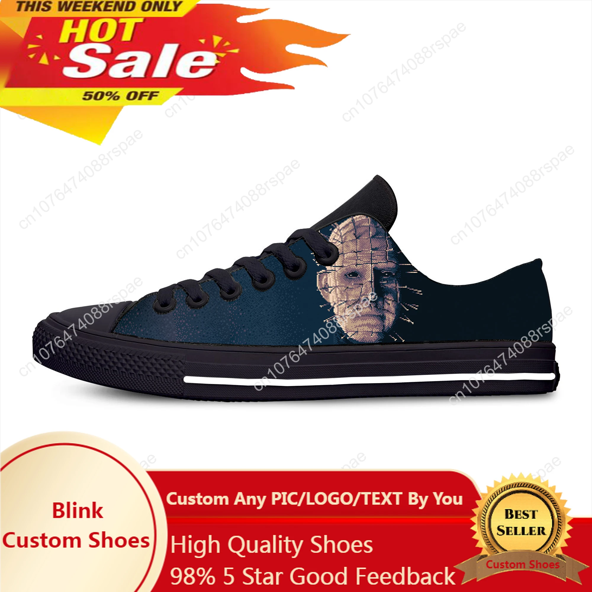 

Hellraiser Movie Pinhead Horror Scary Halloween Casual Cloth Shoes Low Top Lightweight Breathable 3D Print Men Women Sneakers