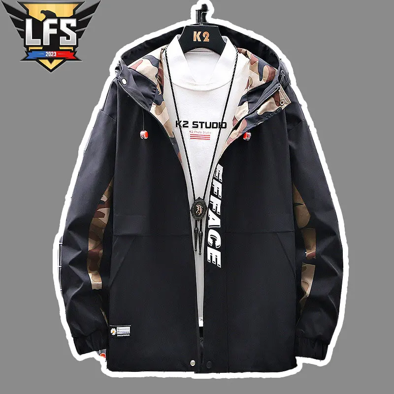 

Spring Autumn Mens Jacket Casual Hooded Fashion Printing Bomber Jacket Men Coat Windbreaker Zipper Sportswear Big Size Oversized