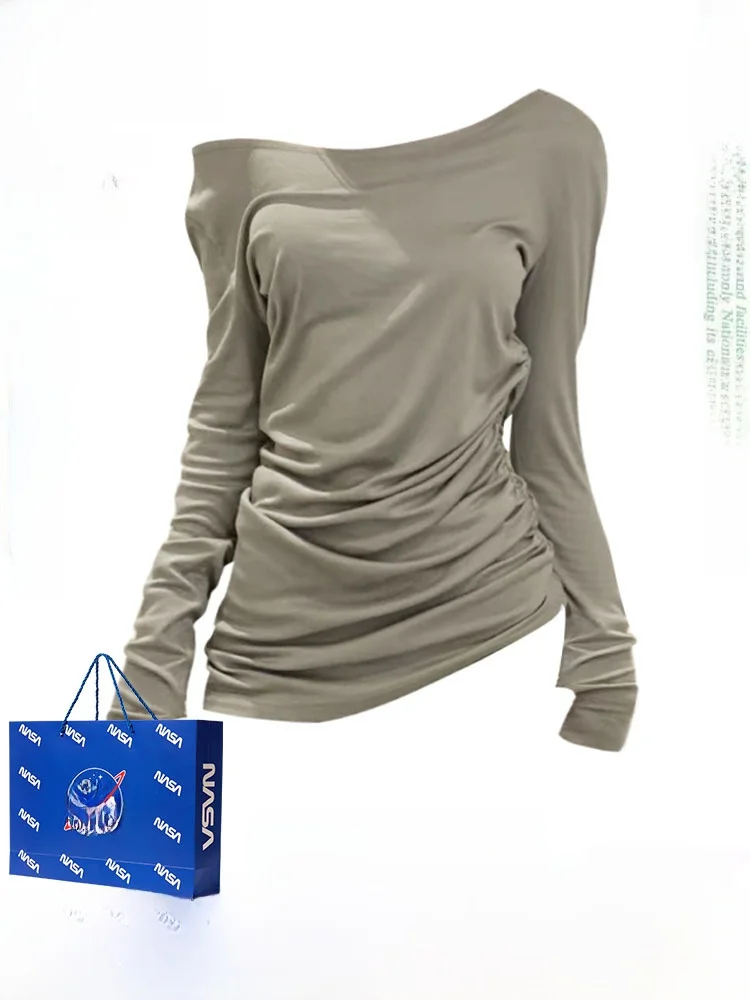  Американская сексуальная футболка с открытыми плечами и длинными рукавами