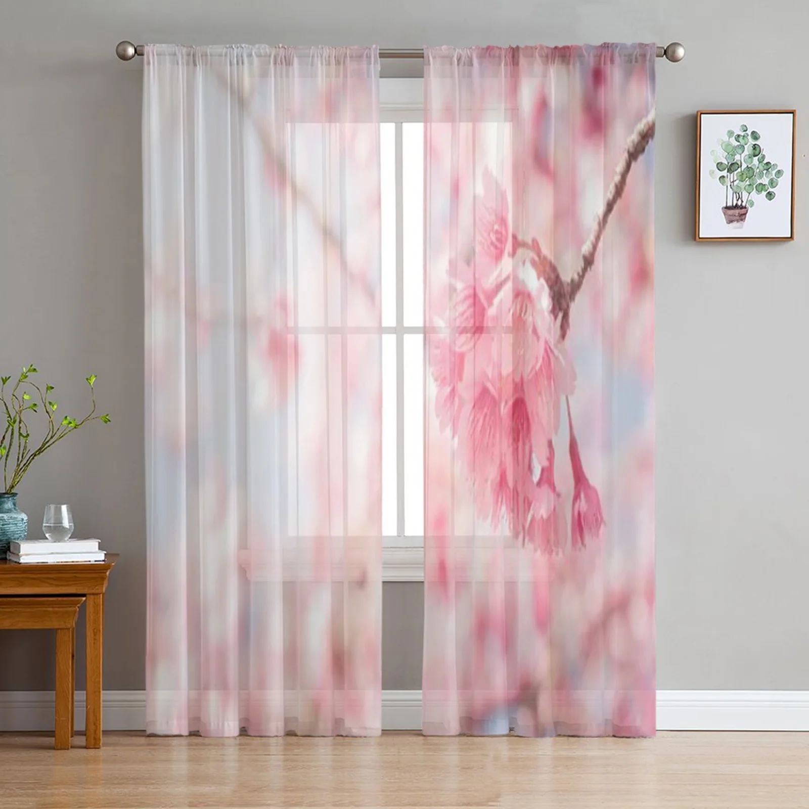 

Тюль с розовыми цветами вишни, прозрачные оконные шторы для гостиной, спальни, современные драпировки из органзы, декоративные занавески