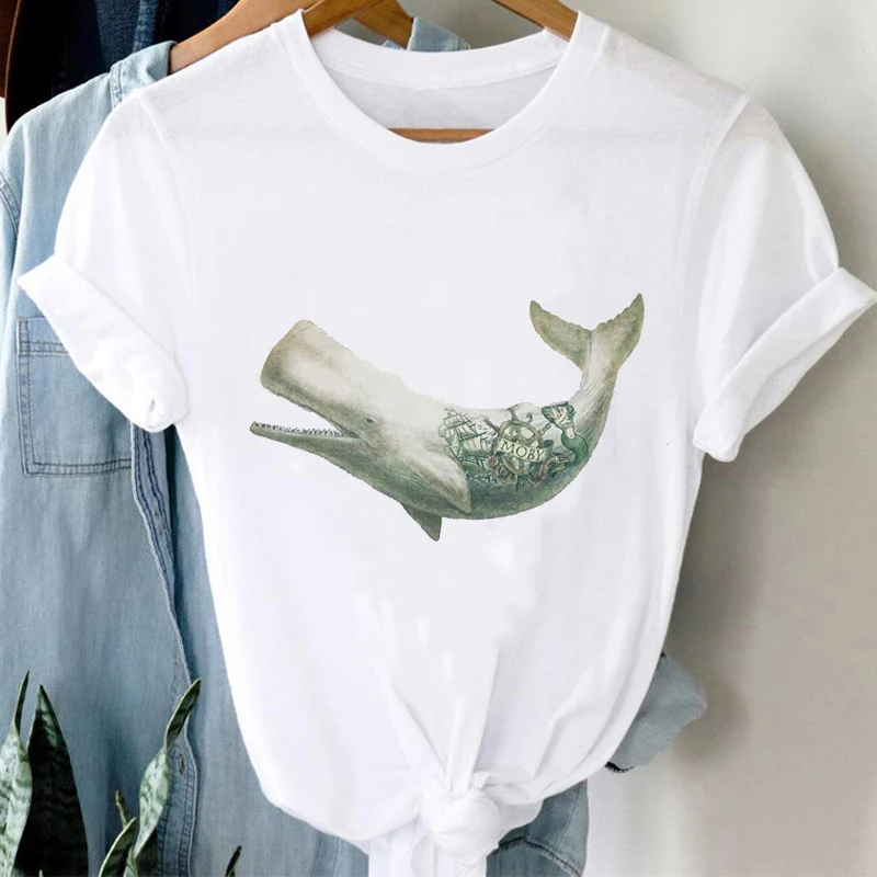 

Women Cartoon Whale New Lovely Cute Trend 90s Style Fashion Summer Lady Print Tee Graphic T Top Female Tshirts Clothes T-Shirt