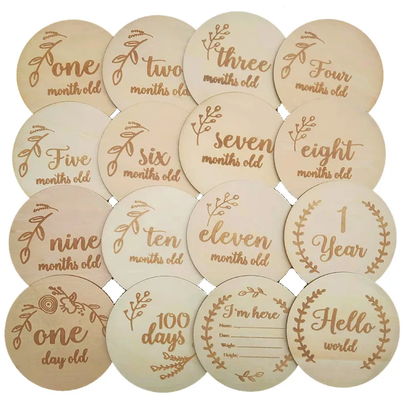 

Best Selling 14 Pcs Newborn Milestone Blocks Wooden Commemorative Baby Birth Monthly Recording Cards Infant Photography Props