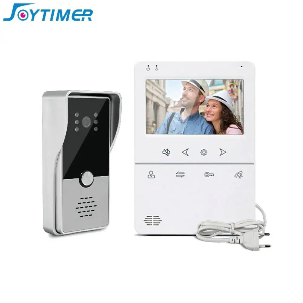 Joytimer 4.3 Polegada hd vídeo porteiro campainha da porta câmera de comunicação dupla-maneira intercom para casa uma-chave desbloquear com função mudo