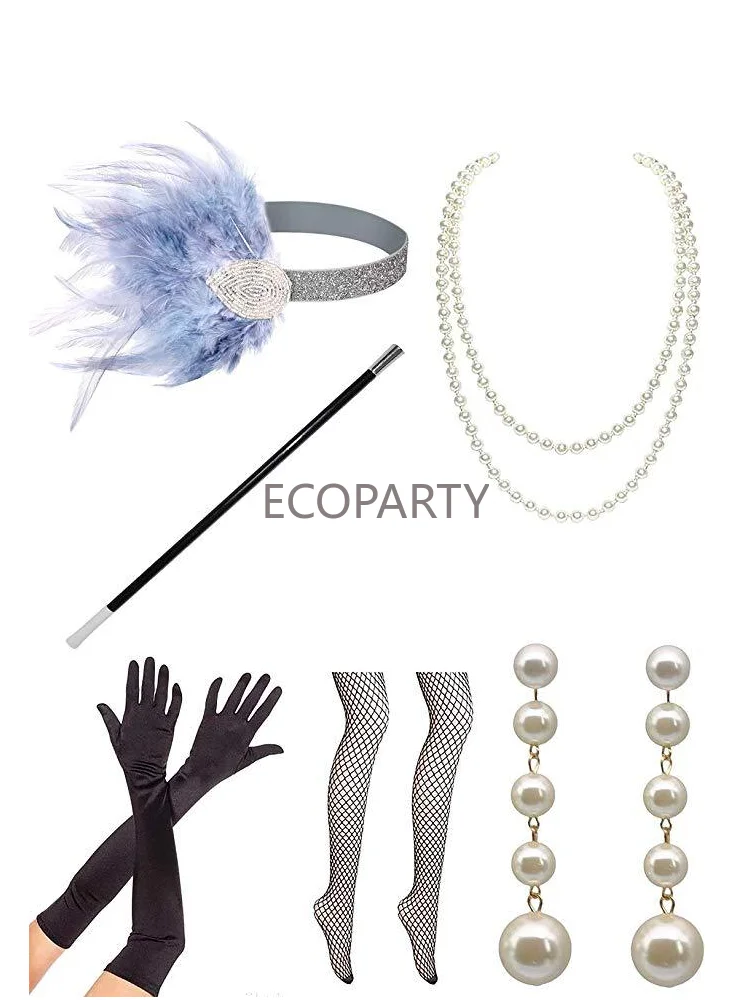 Бальное платье Великий Гэтсби 1920-х годов в комплекте с винно-красным перьевым