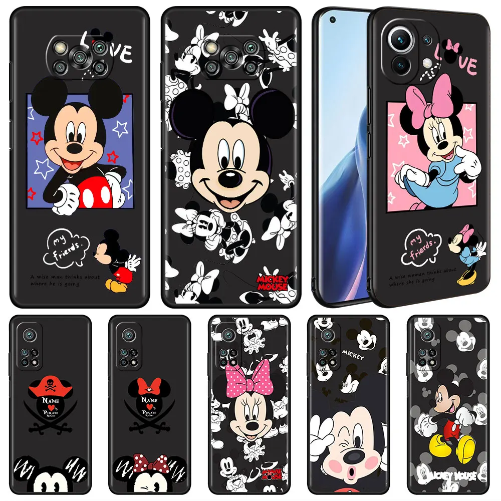 

Black Soft Case for Xiaomi Mi 11 Lite 12 Pro 9T 11T 5G 10T pro Note 10 Poco X3 NFC M3 F1 Phone Cover Mickey loves Minnie