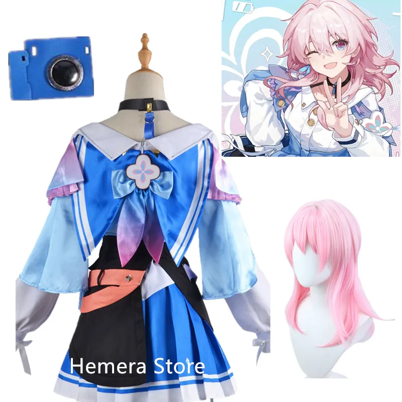 

Honkai: Star Rail Cosplay Costume March 7th Uniform Wig Cosplay Anime Blue Patchwork Dress Pleated Skirt New Chinese Style Gift