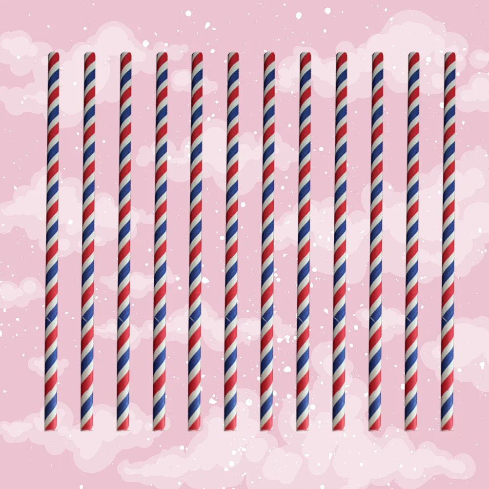 

200 4th of July Paper Straws Blue White Striped Straws Biodegradable Drinking Straws for Memorial Day Patriotic Americana