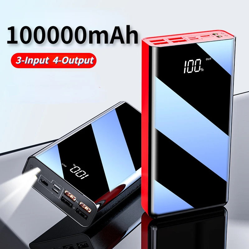 

100000mAh Portable Power Bank with LED Digital Display External Battery Charger 4 USB for Xiaomi Samsung and iPhone 2023