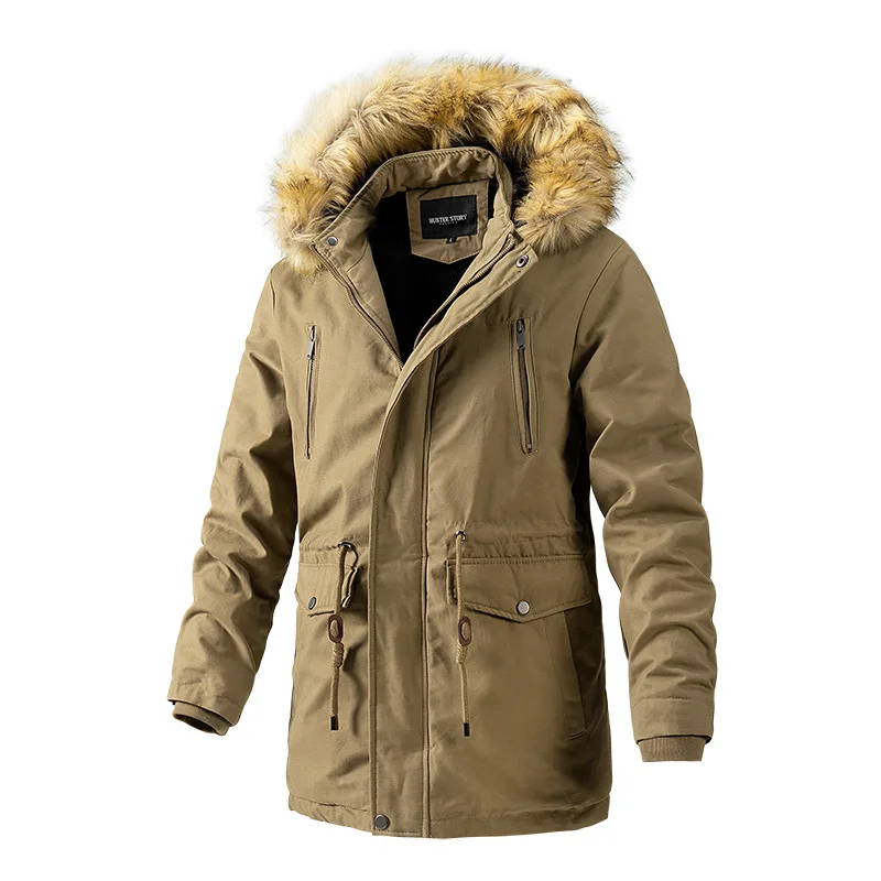 Mid-length Winter Coat Men's 2022 Fashion Detachable Hooded Slim Fit Parkas  Outdoor Thickening Plus Velvet Warm Coats