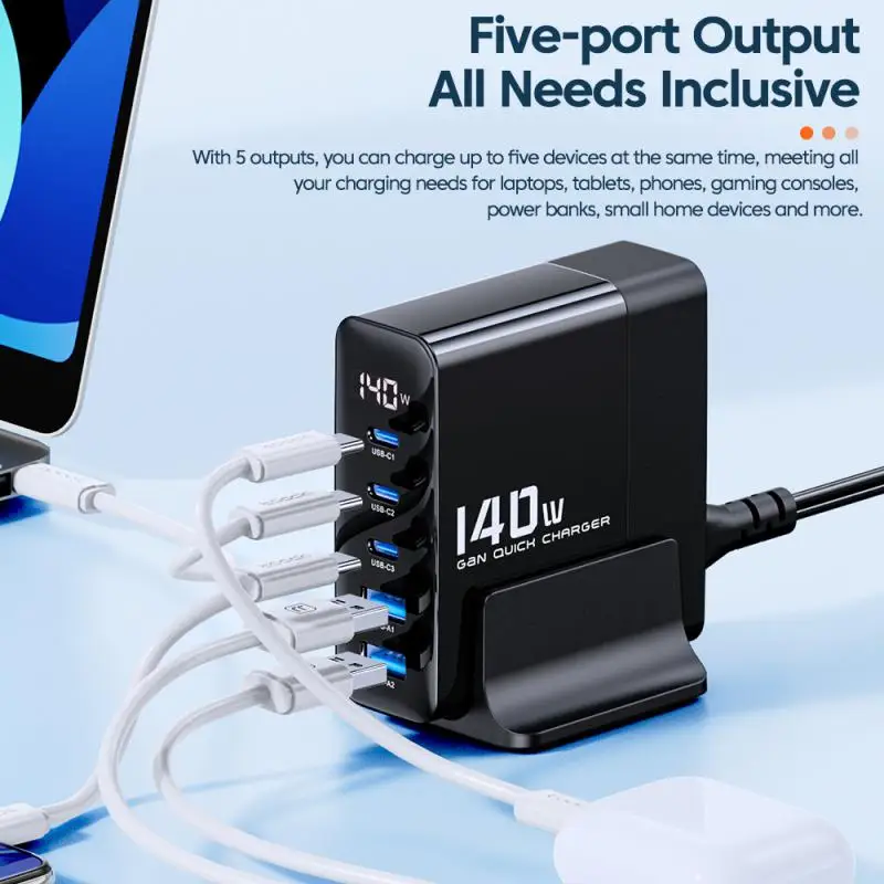 

Type C Fast Charging Head U-shaped Bracket Gan Charger Multi-port Power Display Usb Charging Station Portable Usb Charger