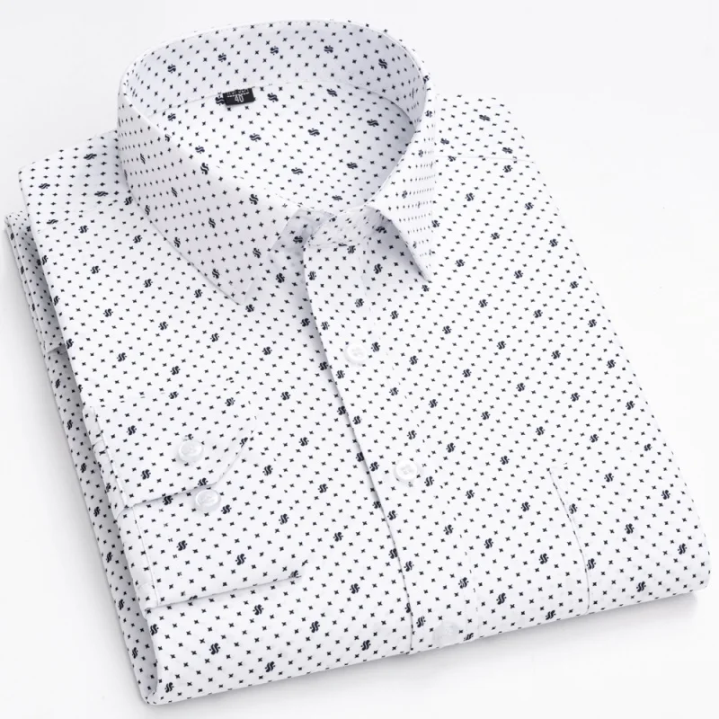 

Men's Classic Long Sleeve Print/striped Basic Dress Shirts Single Patch Pocket 65% Cotton Business Standard-fit Office Shirt