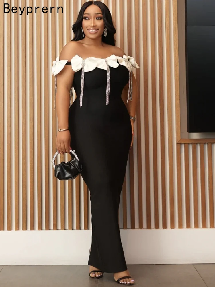 Великолепное вечернее платье Beyprern с открытыми плечами и кристаллами бахромой