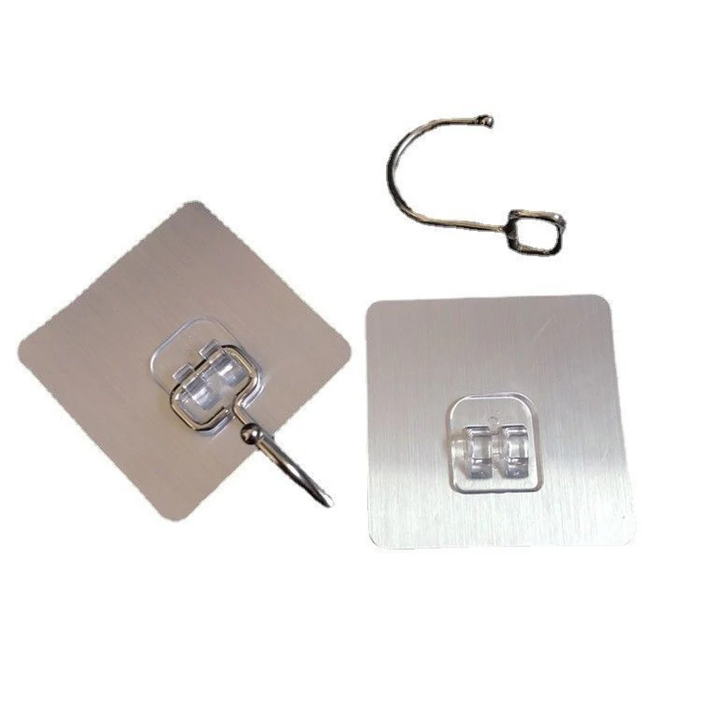 

5PCS Stainless Steel Strong Self Adhesive Hooks Key Storage Hanger For Kitchen Bathroom Door Wall Multi-Function Hooks