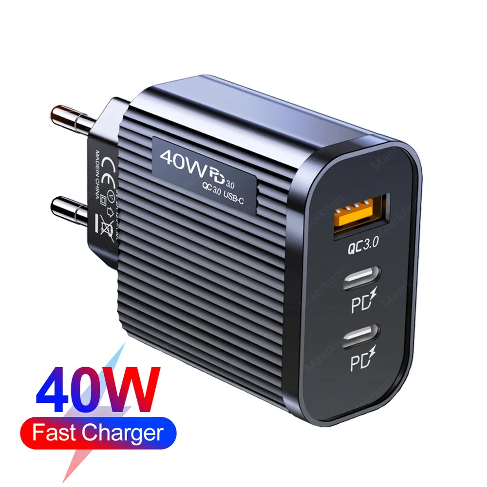 

USB C Charger Quick Charge 3.0 40W PD Fast Charging for iPhone 14 Xiaomi Poco Oneplus Mobile Phone Type C Charger Power Adapter