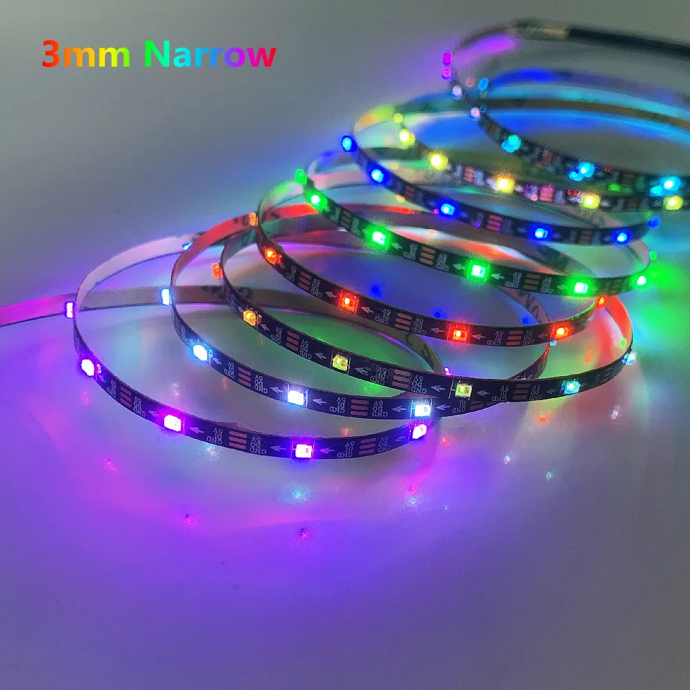 Narrow 3mm WS2812B Led Strip Light WS2812 SMD 2020 RGB Individually Addressable SK6812 IC Mini Pixel Stripe 5V 0.5/1/2/3/4/5m