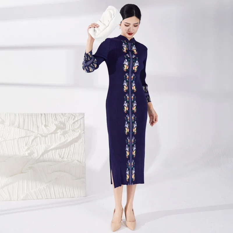 

Dress Retro Cheongsam Women's Long Elegant Spring New Improve Chinese Style Printed Plate Buckle Temperament Split [2805]