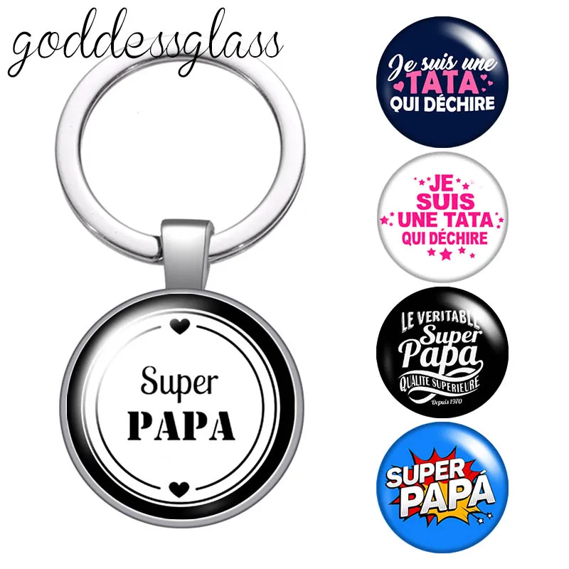 Новинка брелок для автомобильных ключей Super PAPA je suis une tata qui déchire со стеклянной