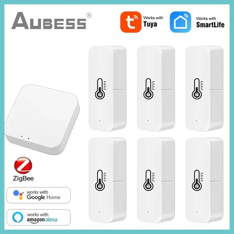

AUBESS Tuya Smart ZigBee 3.0 Smart Temperature And Humidity Sensor Monitoring Reminder Works Alexa Google Home Smart Life App
