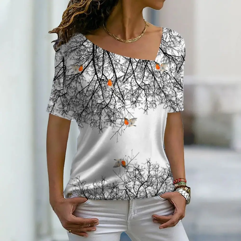 

2023 Women's T-shirt V-neck Short-sleeved T-shirt Summer Women's 3d Floral T-shirt Tops Simple Casual Fashion Retro Y2k Clothing