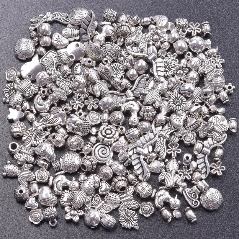 

10PCS Vintage Silver Color Small Hole Beads Random Mixed Charm Alloy Connecting For Jewelry Women Making DIY Hanmade Accessories