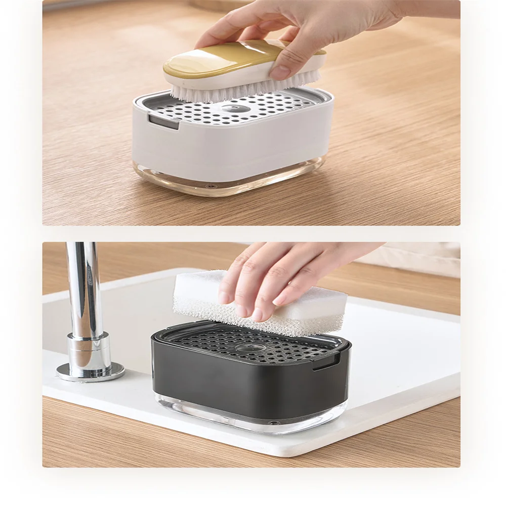 

Press-type Liquid Soap Box Space-saving Rectangular Scrubbing Liquid Detergent Dispenser With Sponge Manual Saving Time Effort